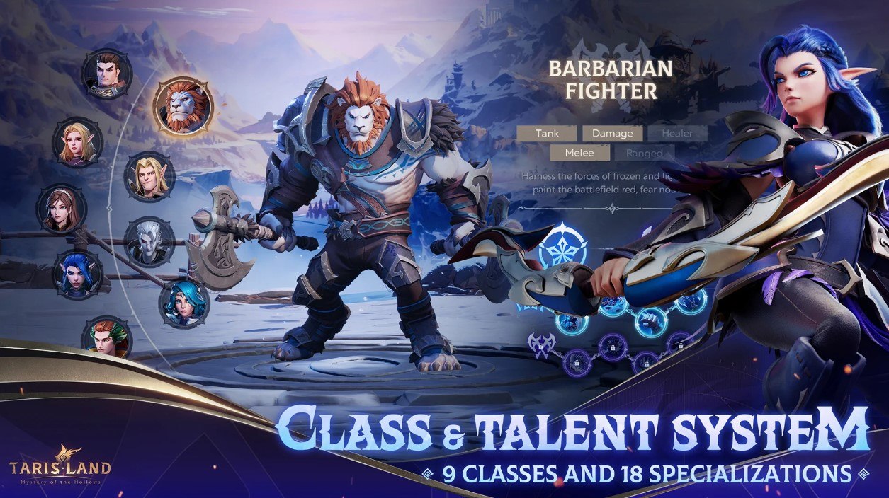 Tarisland character select screen showing currency balance and interface