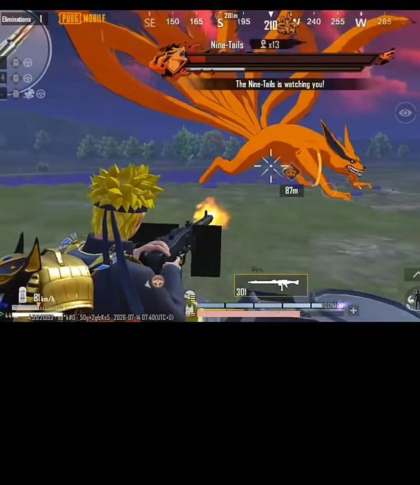 PUBG Mobile Nine-Tails fight from moving vehicle with LMG