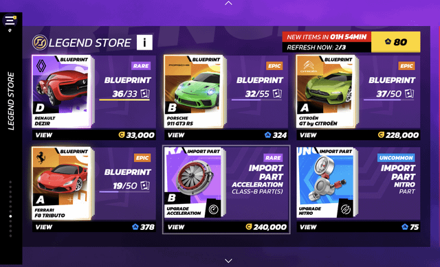 عروض مخططات متجر الأساطير توضح أسعار الأرصدة والتوكن في Asphalt 9