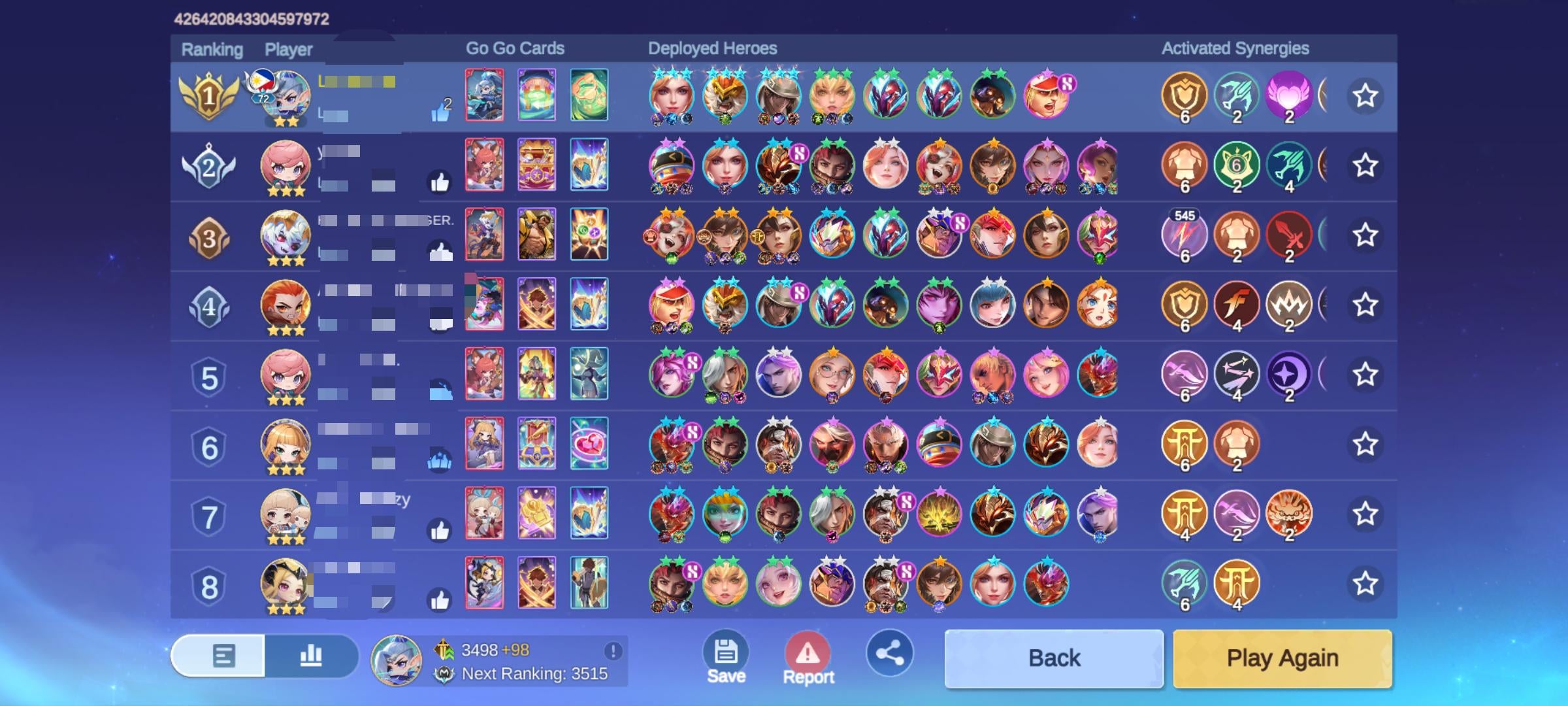 A hero card receiving a synergy blessing proc on the magic chess board