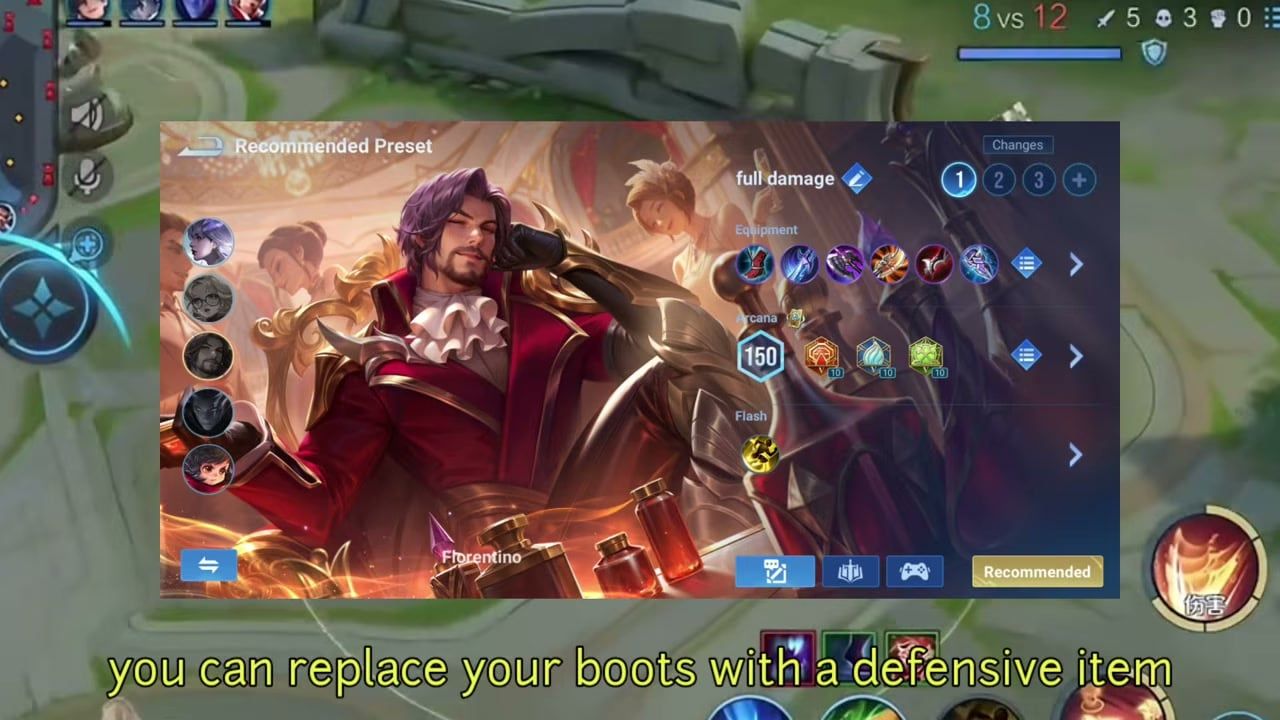 Florentino full damage build preset with Flash in Honor of Kings
