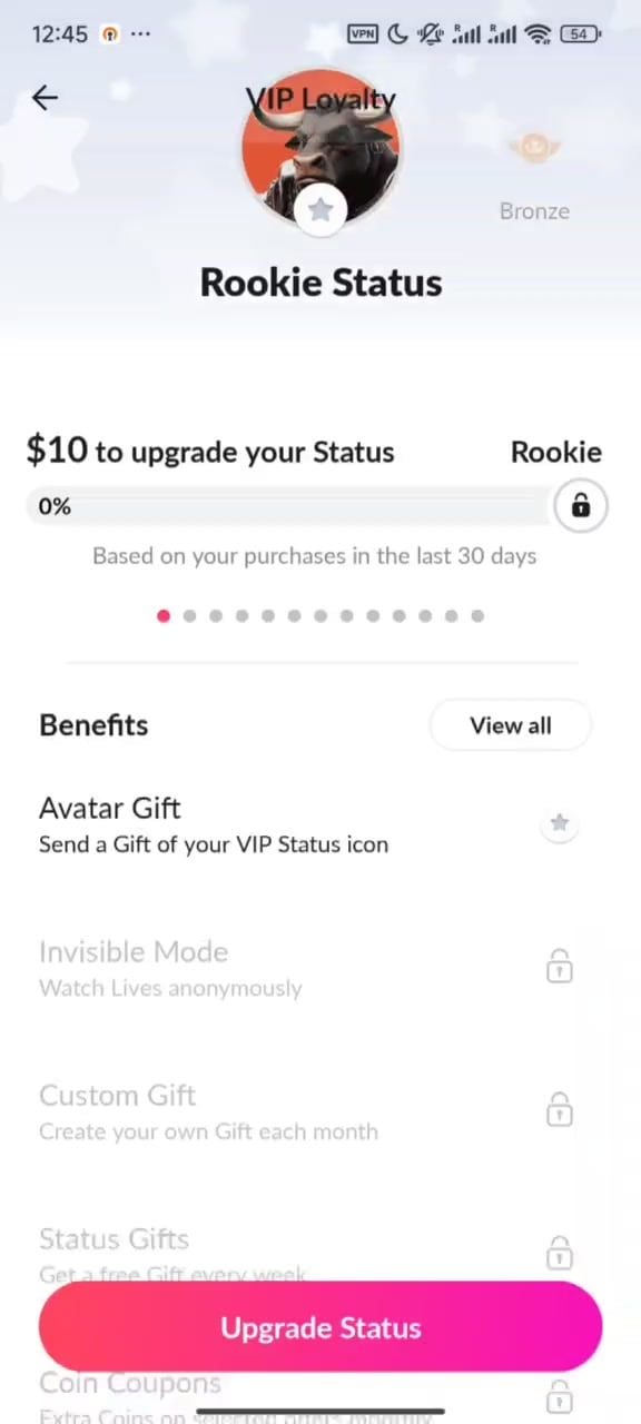 Tango Live VIP Loyalty Rookie Status