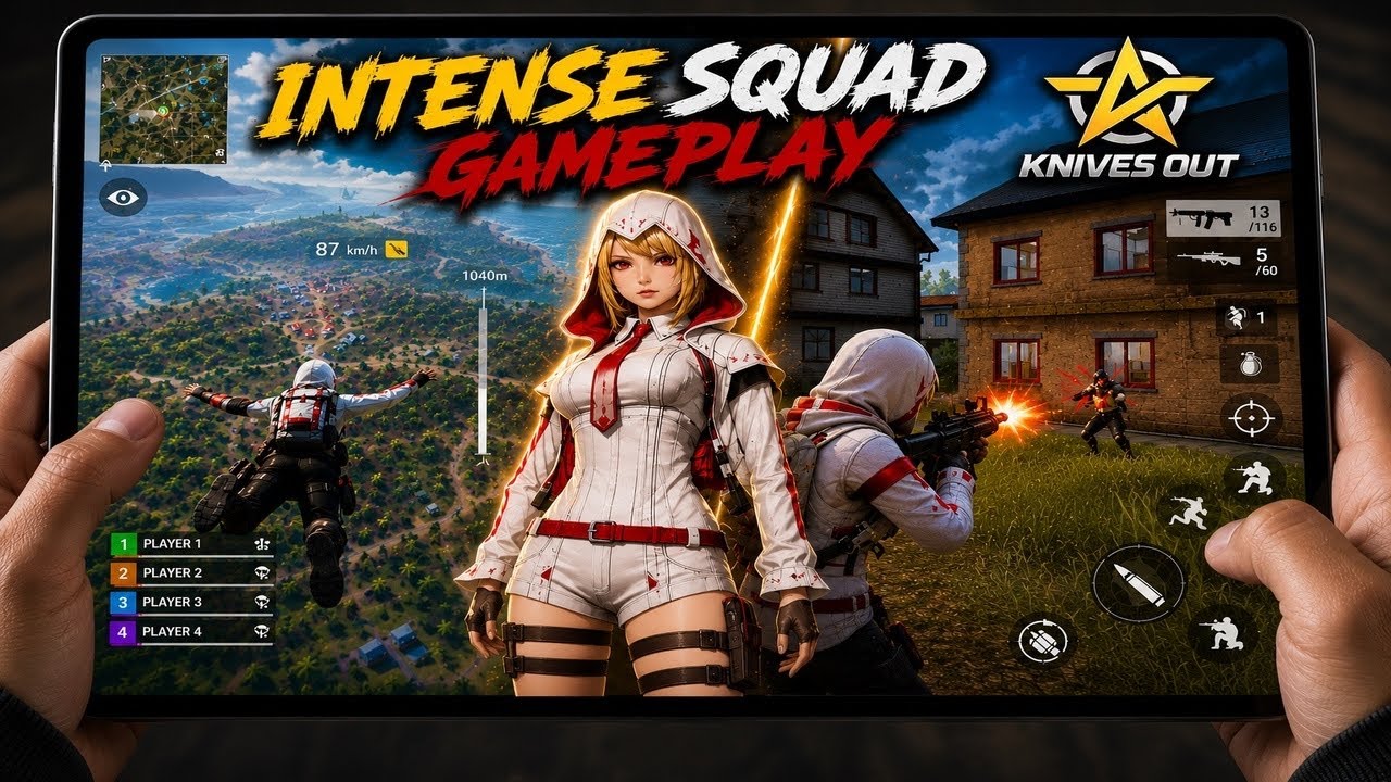 Knives Out virtual directional pad and action button layout on mobile screen