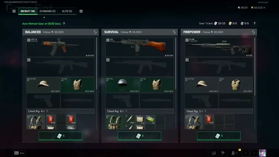 Delta Force Recruit gear ticket kits Balanced Survival and Firepower