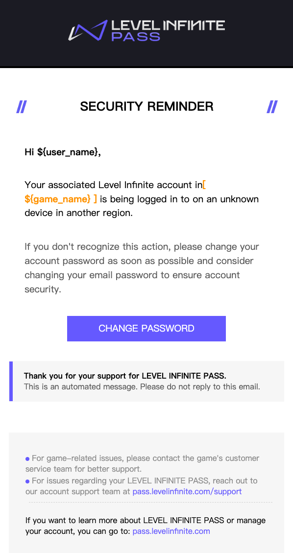 Pantalla de introducción del código de verificación de correo de Level Infinite Pass para vincular la cuenta