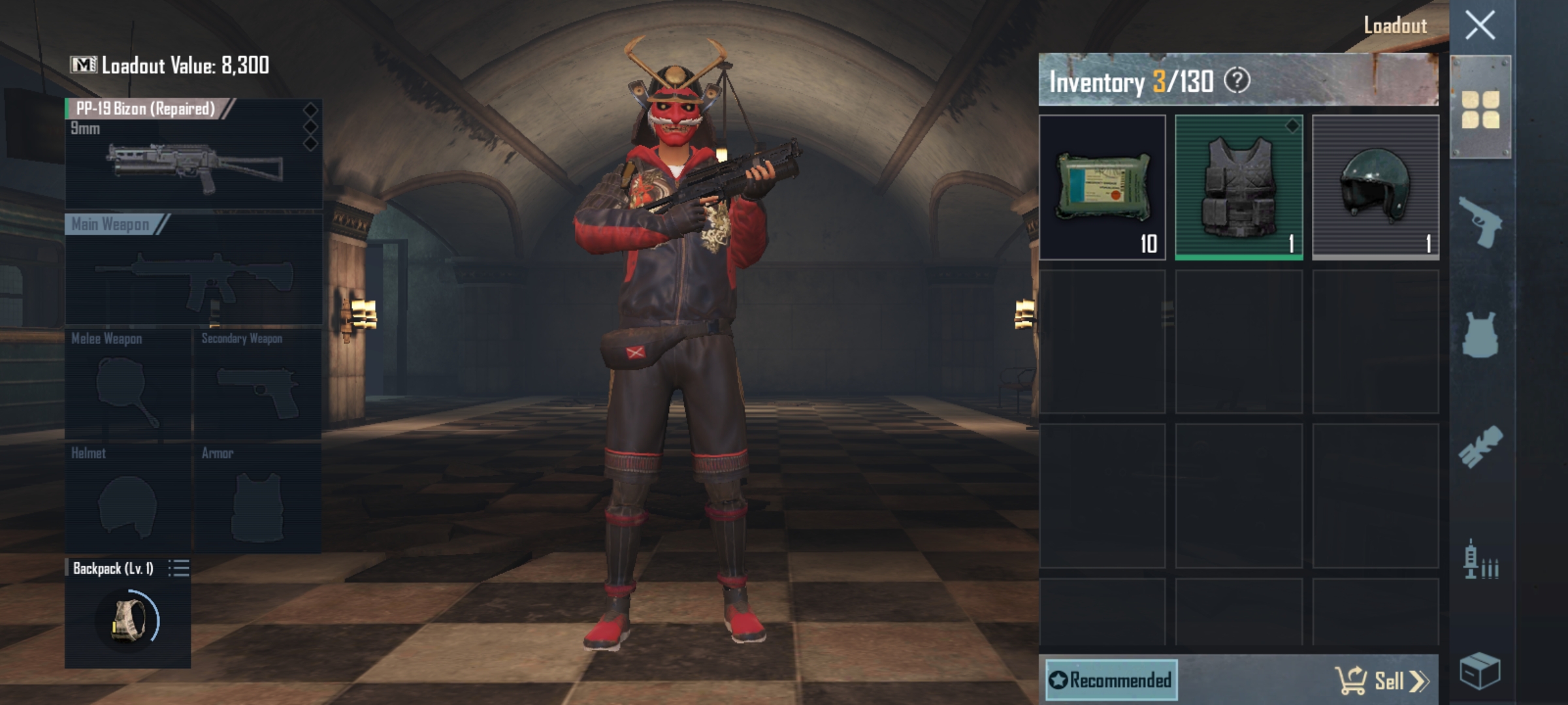 PUBG Mobile in-game inventory showing weapon attachments and ammunition setup