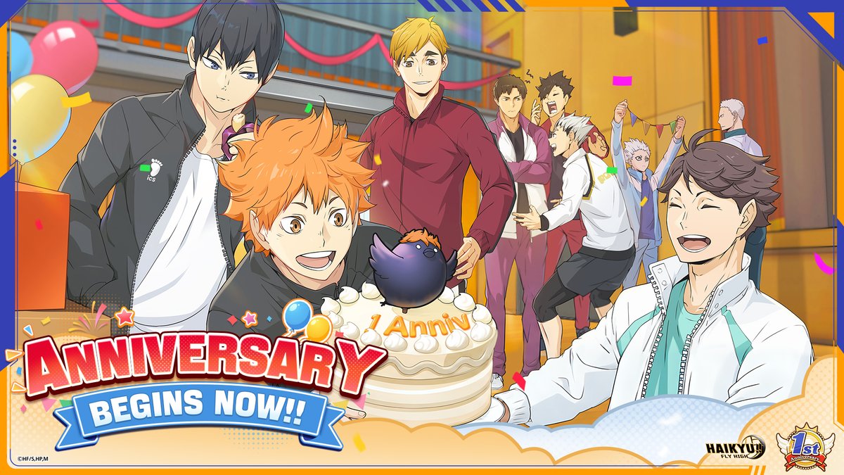 شخصيات Haikyu Fly High تحتفل في ملعب الكرة الطائرة في الفن الرئيسي الرسمي