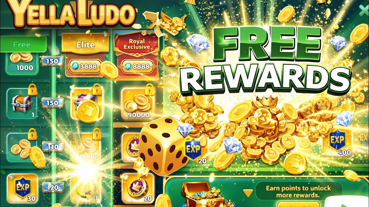 Yalla Ludo video chest reward screen showing daily gold and diamond drops