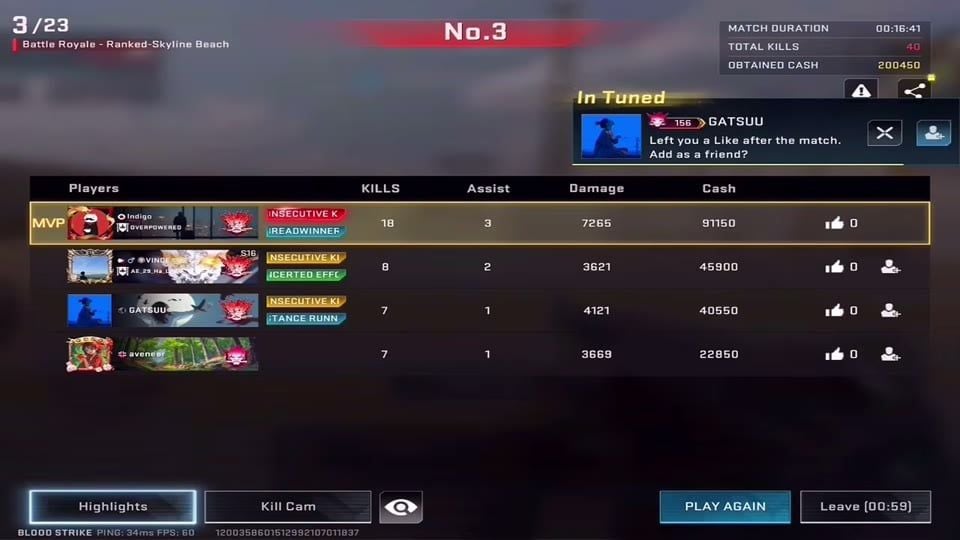 Blood Strike FOV Ranked BR match results Skyline Beach