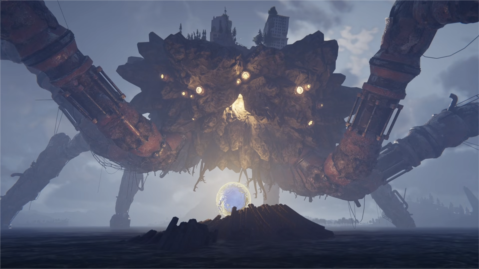 A naval combat encounter against a Calamity Tower in Once Human Isles of Abyss